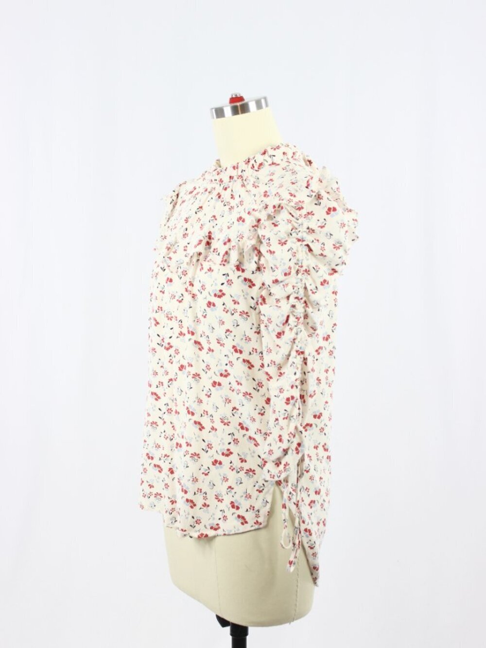 VERONICA BEARD Howell Red Floral 100% Silk Crepe Ruched Sleeve Blouse, Size 2 - Picture 8 of 15